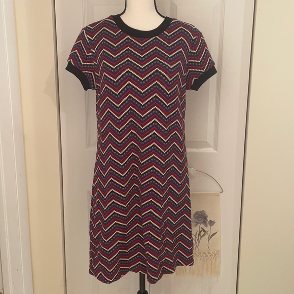 Zara Retro Zig Zag Chevron Print Short Sleeve Knit Dress - Picture 2 of 8
